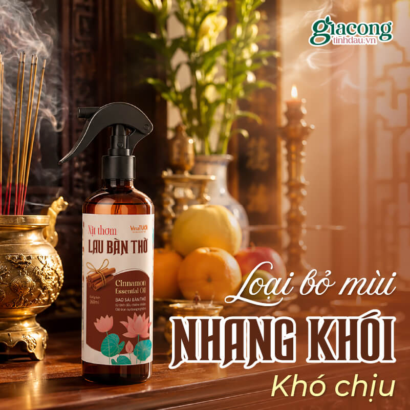Xử lý mùi nhang khói và mùi ẩm trên bàn thờ bằng xịt khử mùi chuyên dụng