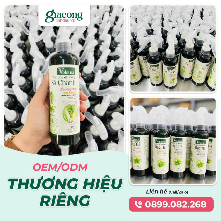 Hình ảnh thực tế sản phẩm tinh dầu xịt phòng Veloura sau khi hoàn thiện sản xuất và đóng gói thương mại